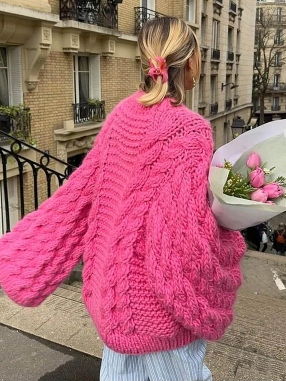 Överdimensionerad tröja – Grovstickad – Kabelstickad – Stickad tröja – Damtröja-Mira Lina