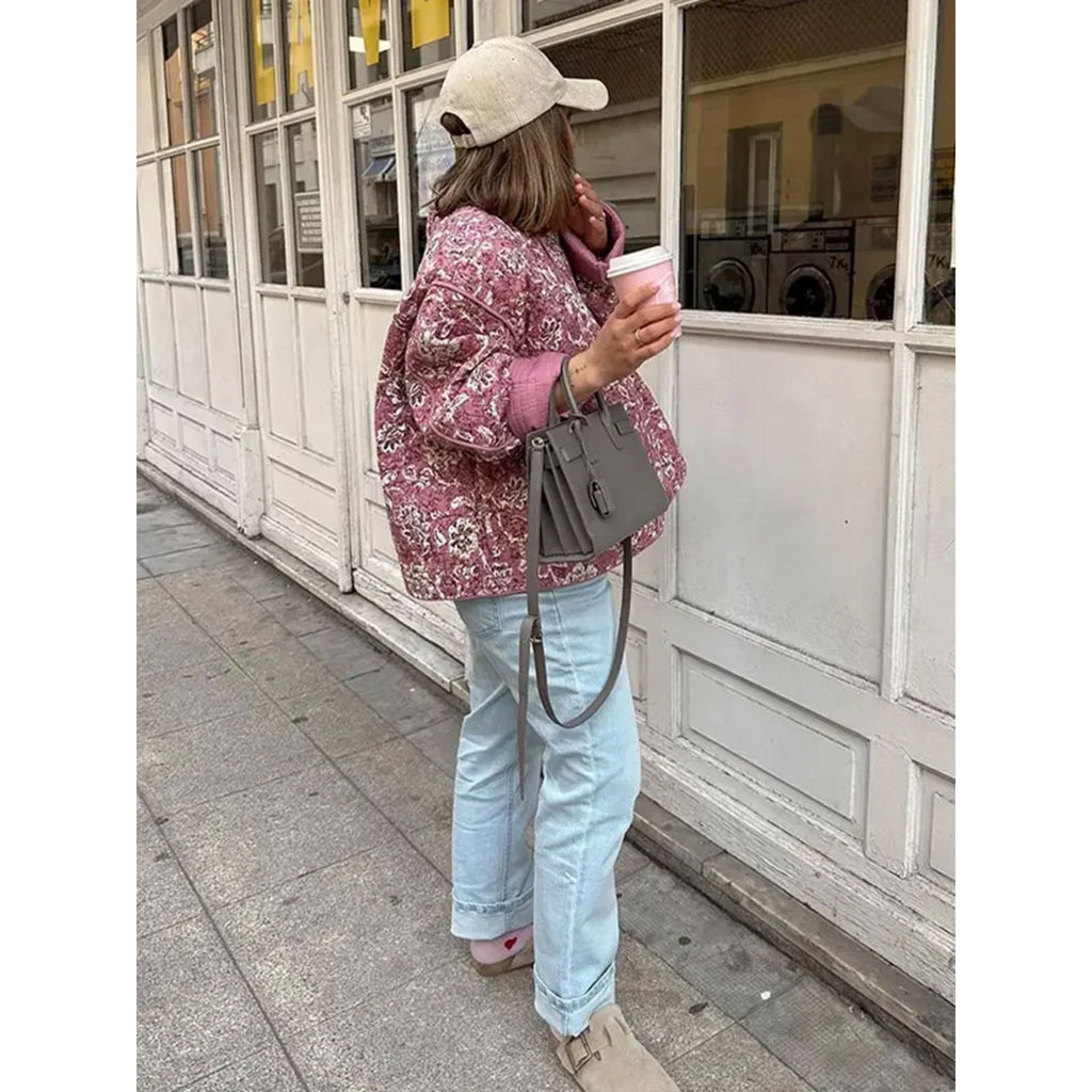 Oversized Jacka - Rosa quiltad jacka med lös passform för kvinnor-Mira Lina