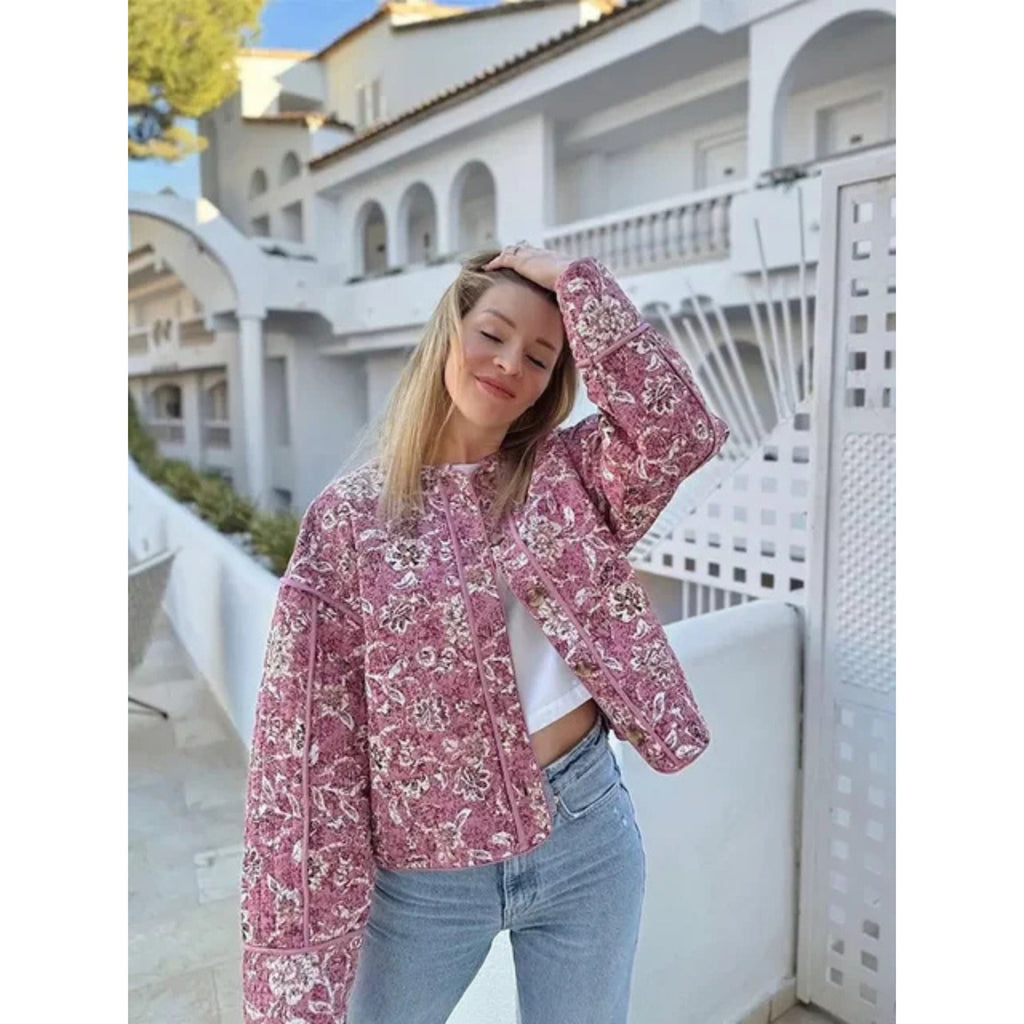 Oversized Jacka - Rosa quiltad jacka med lös passform för kvinnor-Mira Lina