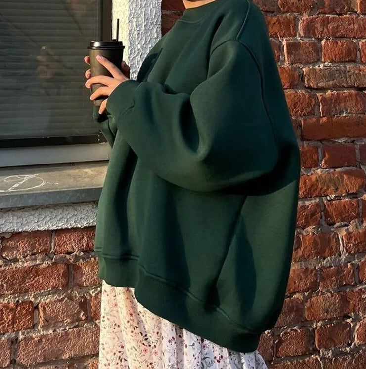 Oversized Sweatshirt | Rund hals | Pnaturfiberblandningover | Oversized Sweater | Damksyntetmaterial med struktur-Mira Lina