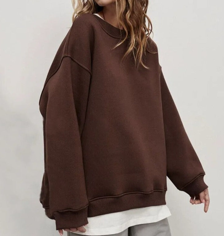 Oversized Sweatshirt | Rund hals | Pnaturfiberblandningover | Oversized Sweater | Damksyntetmaterial med struktur-Mira Lina