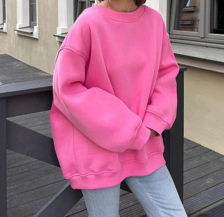 Oversized Sweatshirt | Rund hals | Pnaturfiberblandningover | Oversized Sweater | Damksyntetmaterial med struktur-Mira Lina