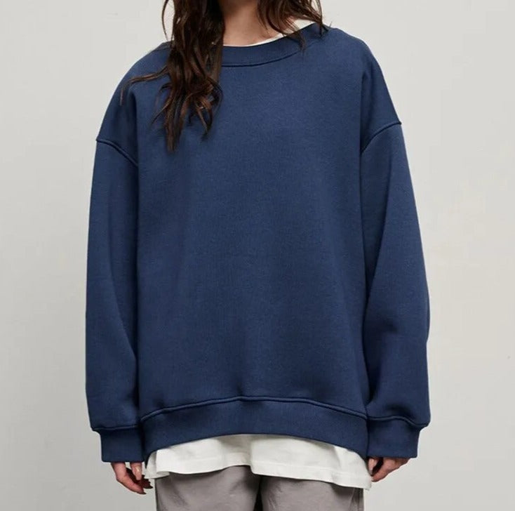 Oversized Sweatshirt | Rund hals | Pnaturfiberblandningover | Oversized Sweater | Damksyntetmaterial med struktur-Mira Lina