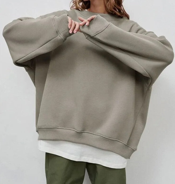 Oversized Sweatshirt | Rund hals | Pnaturfiberblandningover | Oversized Sweater | Damksyntetmaterial med struktur-Mira Lina