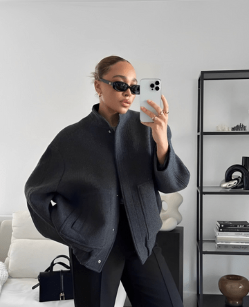 Oversized jacka – Bomberjacka i ullblandning för damer för höst och vinter-Mira Lina