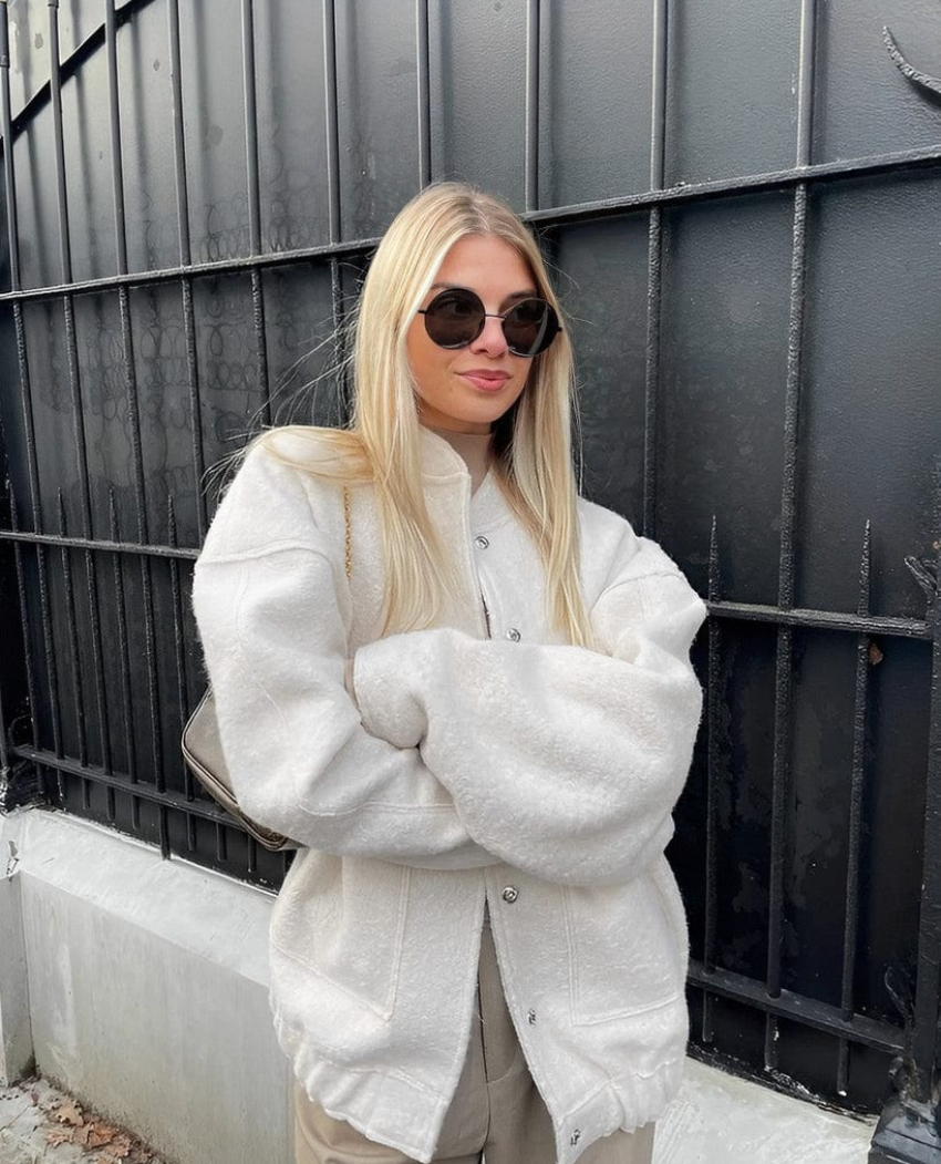 Oversized jacka – Bomberjacka i ullblandning för damer för höst och vinter-Mira Lina