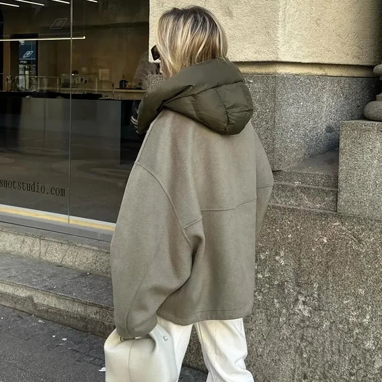 Oversized jacka – Med huva – Dragkedja – Höstjacka – Damjacka-Mira Lina