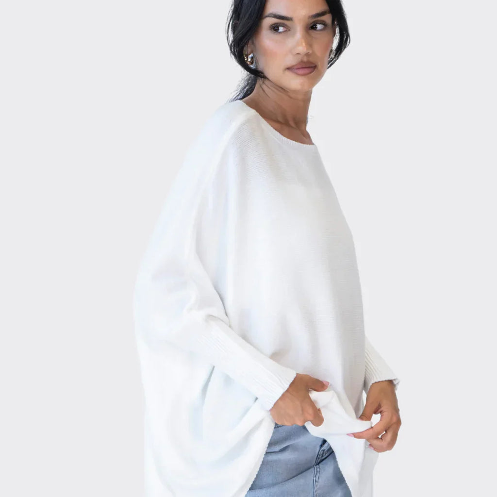 Oversized tröja | Batwing | Boatneck | Oversized pnaturfiberblandningover | Damstickat-Mira Lina
