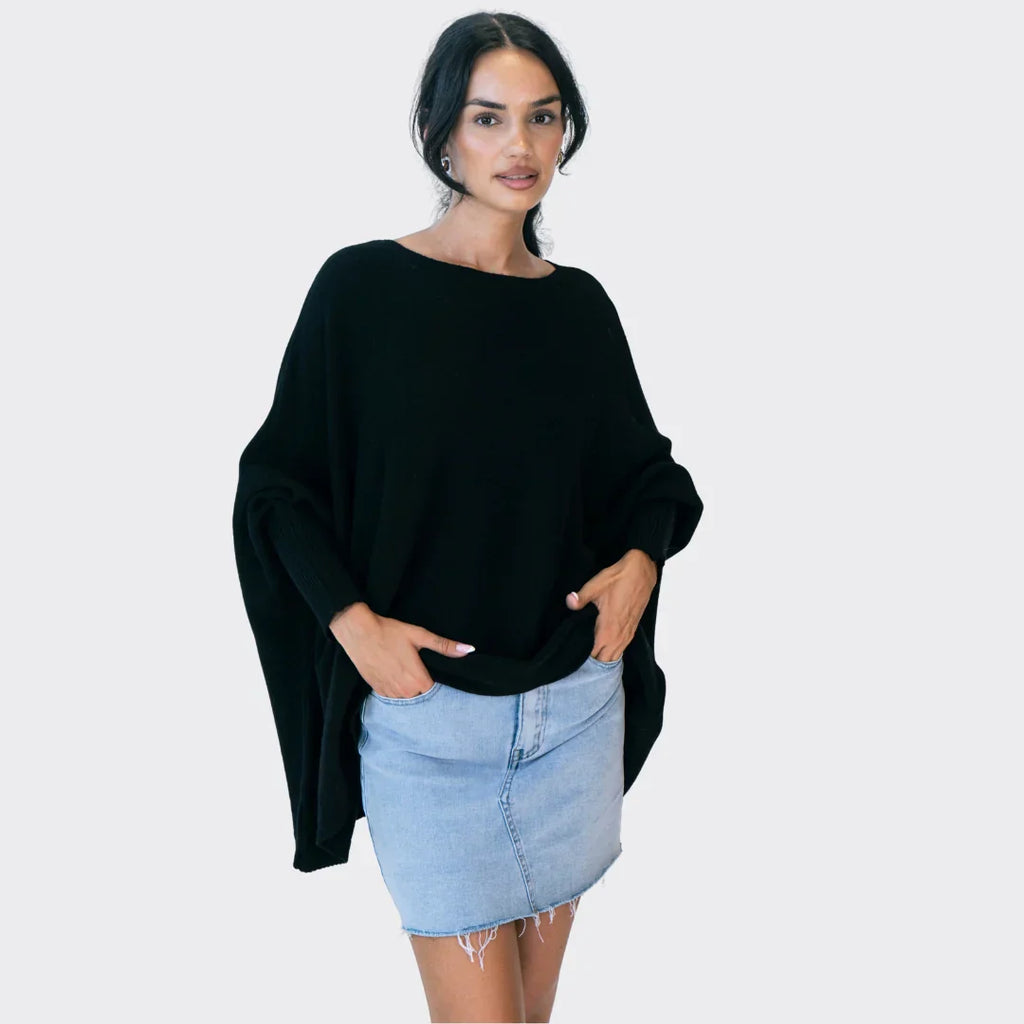 Oversized tröja | Batwing | Boatneck | Oversized pnaturfiberblandningover | Damstickat-Mira Lina