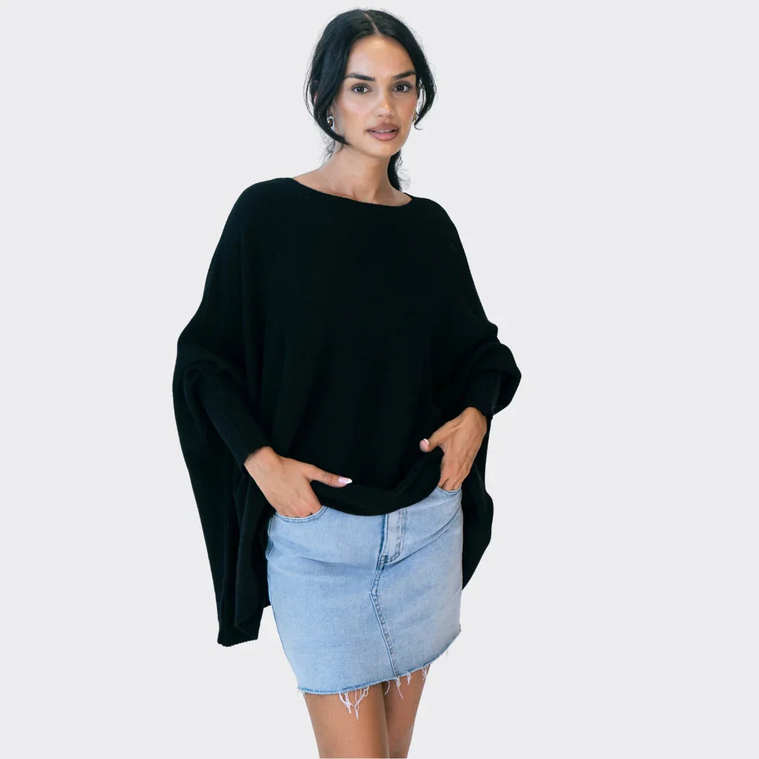 Oversized tröja | Batwing | Boatneck | Oversized pnaturfiberblandningover | Damstickat-Mira Lina
