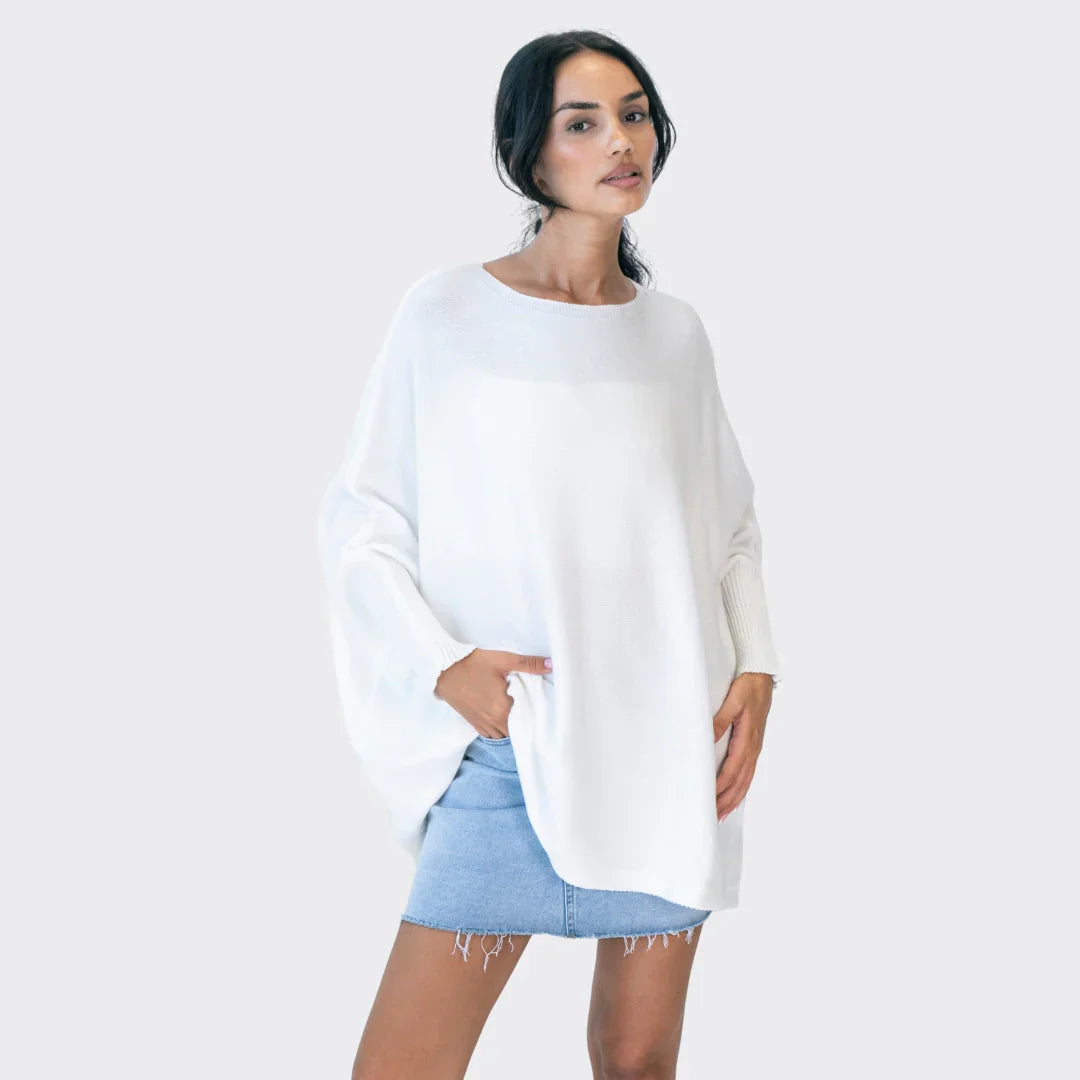 Oversized tröja | Batwing | Boatneck | Oversized pnaturfiberblandningover | Damstickat-Mira Lina
