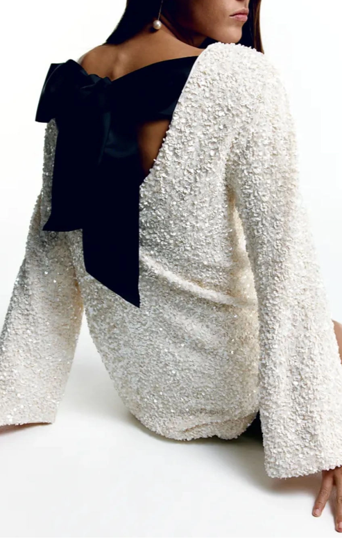 Paljettklänning – Långärmad, glittrande miniklänning för fest för kvinnor-Mira Lina