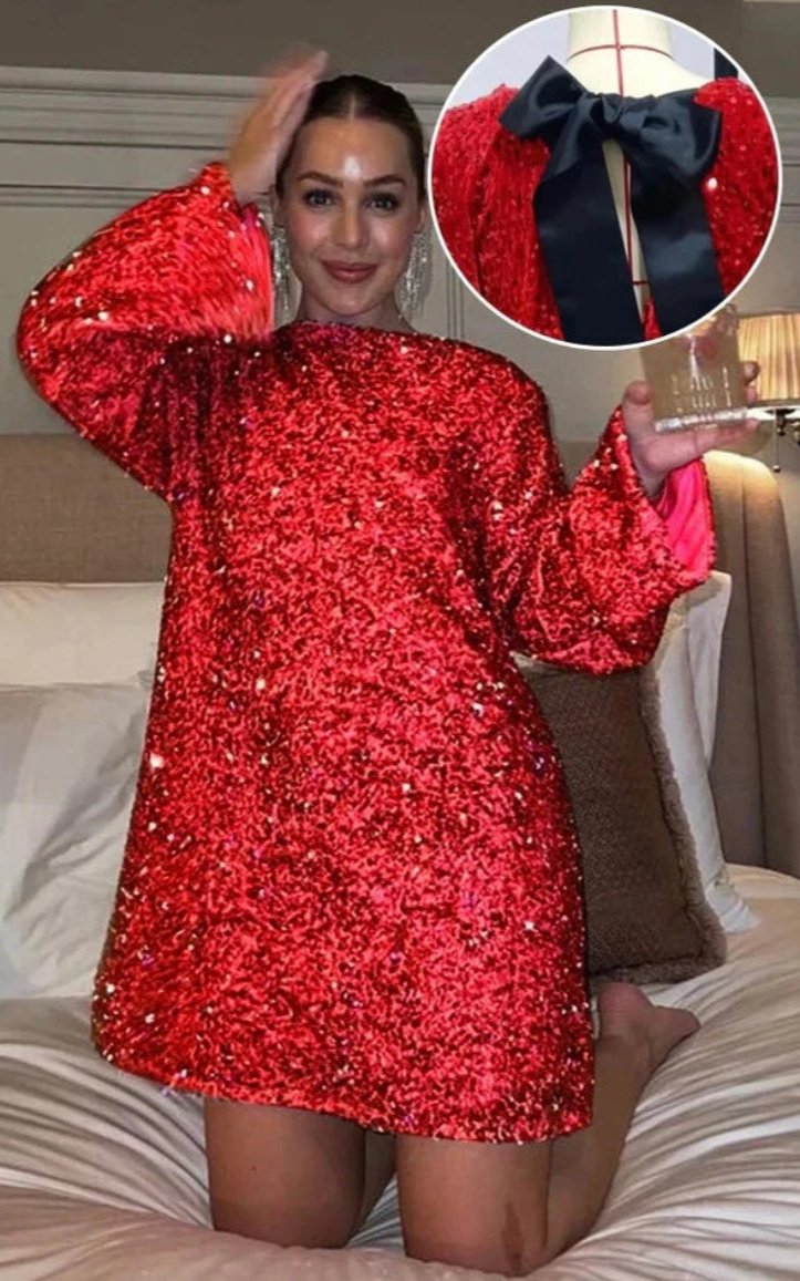 Paljettklänning – Långärmad, glittrande miniklänning för fest för kvinnor-Mira Lina