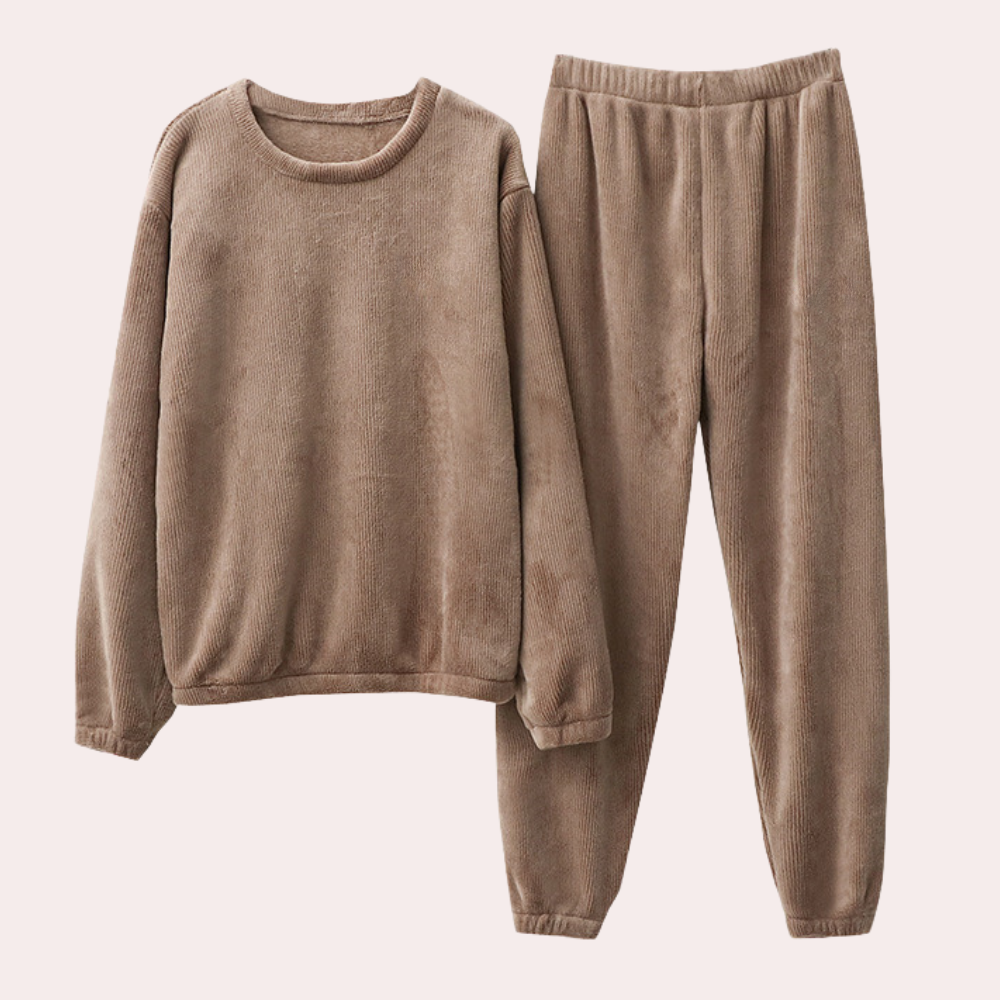 Pyjamas i fleece | varm | bekväm | vinterpyjamas för damer | loungeksyntetmaterial med struktur för Kvinnor-Mira Lina