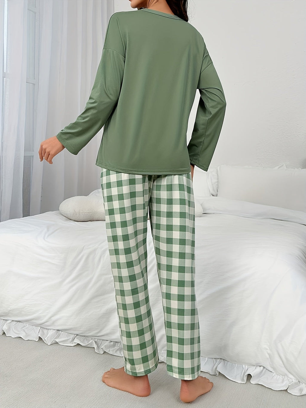 Pyjamasset - Grönt - Rutigt - Långärmad pyjamas - Pyjamas för dam-Mira Lina