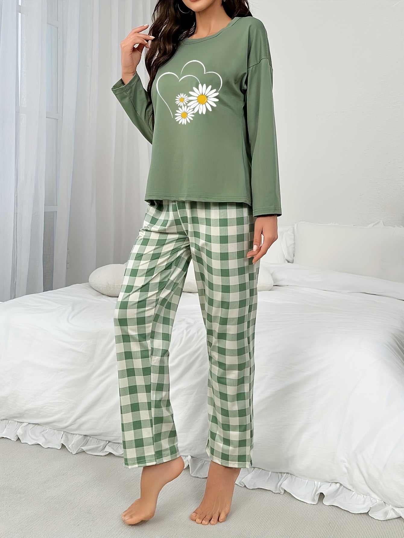 Pyjamasset - Grönt - Rutigt - Långärmad pyjamas - Pyjamas för dam-Mira Lina