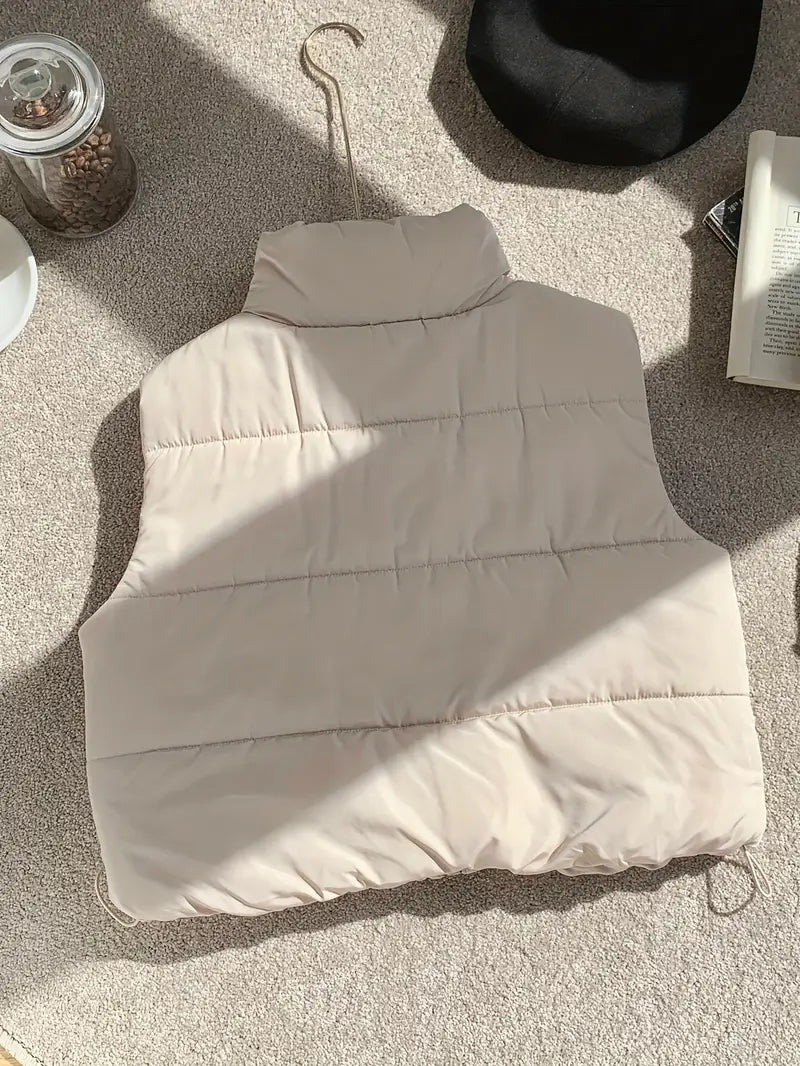 Quiltad Gilet | Beige | Dragkedja | Vadderad Gilet | Damväst-Mira Lina