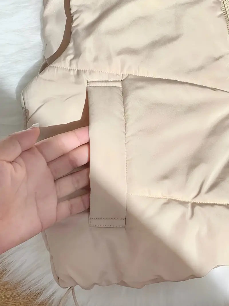 Quiltad Gilet | Beige | Dragkedja | Vadderad Gilet | Damväst-Mira Lina