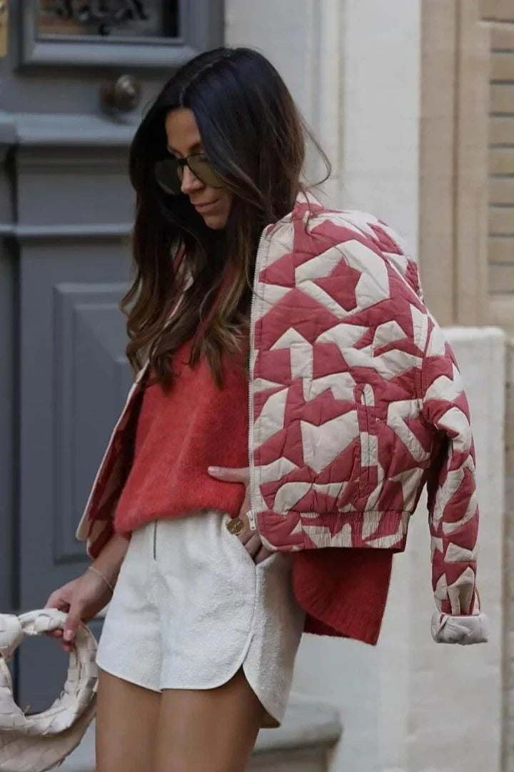 Quiltad jacka | Röd | Zip-Up | Quiltad bomberjacka | Damjacka-Mira Lina