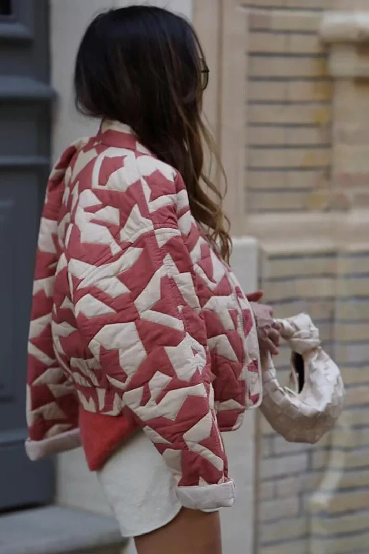 Quiltad jacka | Röd | Zip-Up | Quiltad bomberjacka | Damjacka-Mira Lina