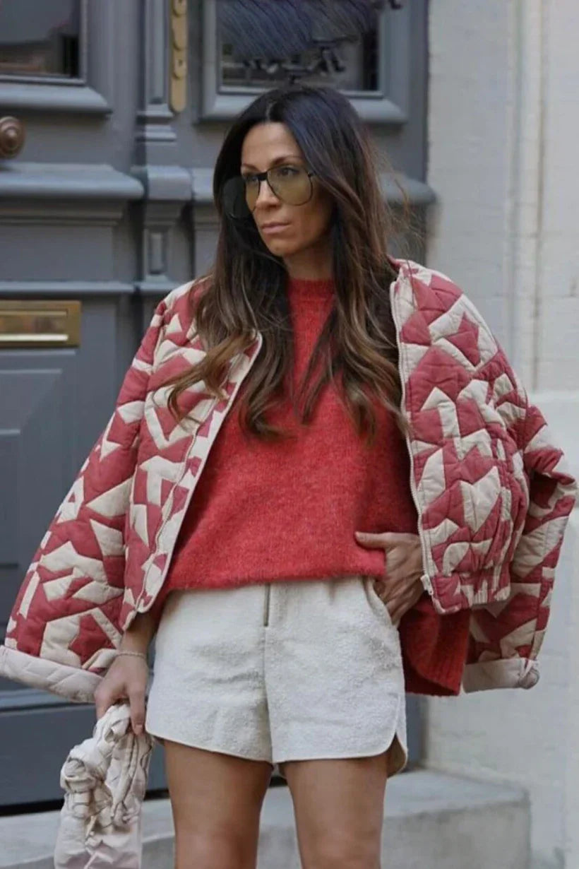 Quiltad jacka | Röd | Zip-Up | Quiltad bomberjacka | Damjacka-Mira Lina