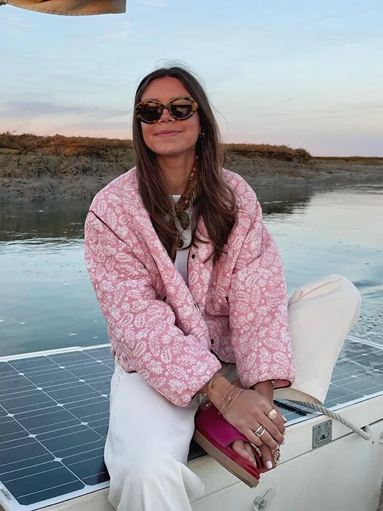 Quiltad jacka | Rosa | Oversized | Vadderad damjacka | Damjacka-Mira Lina