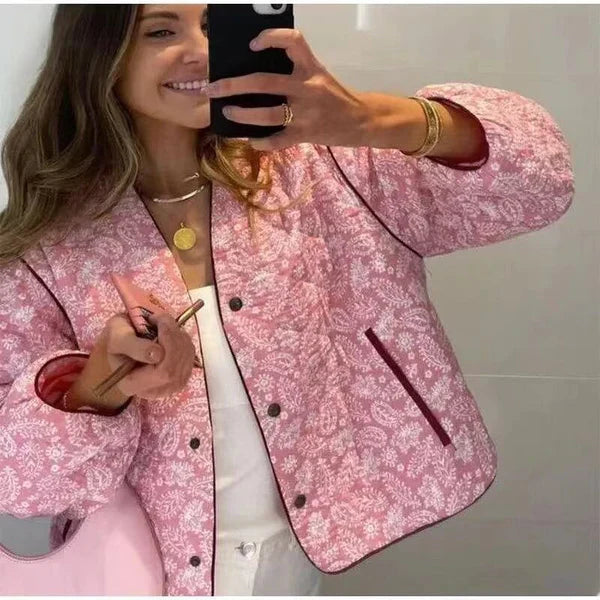 Quiltad jacka | Rosa | Oversized | Vadderad damjacka | Damjacka-Mira Lina