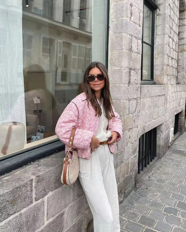 Quiltad jacka | Rosa | Oversized | Vadderad damjacka | Damjacka-Mira Lina