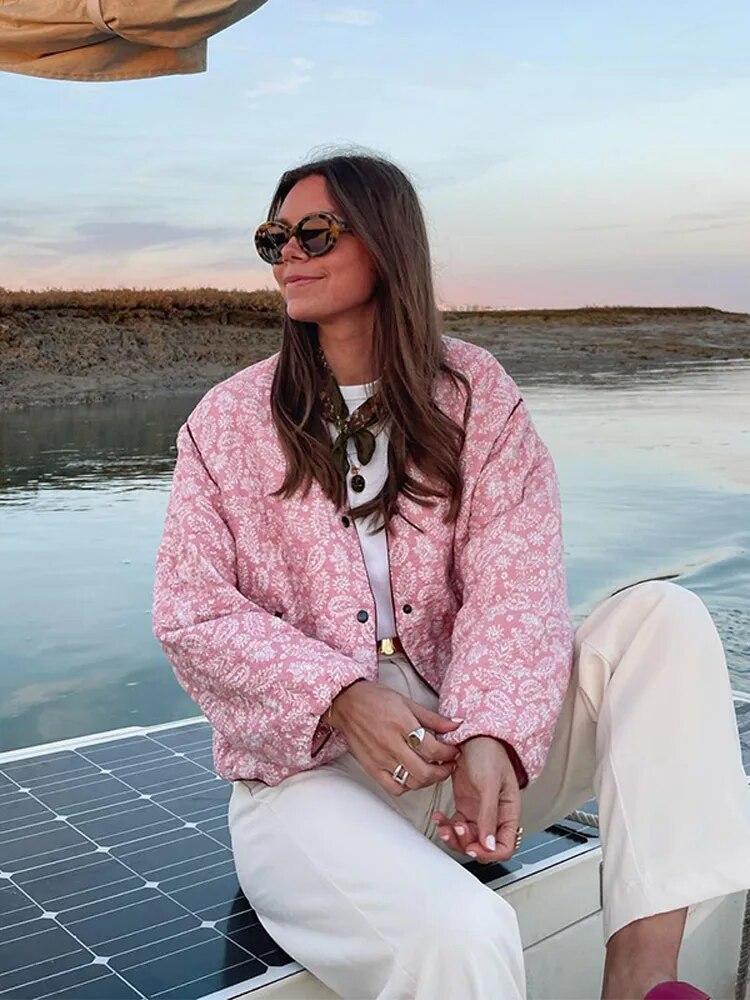 Quiltad jacka | Rosa | Oversized | Vadderad damjacka | Damjacka-Mira Lina