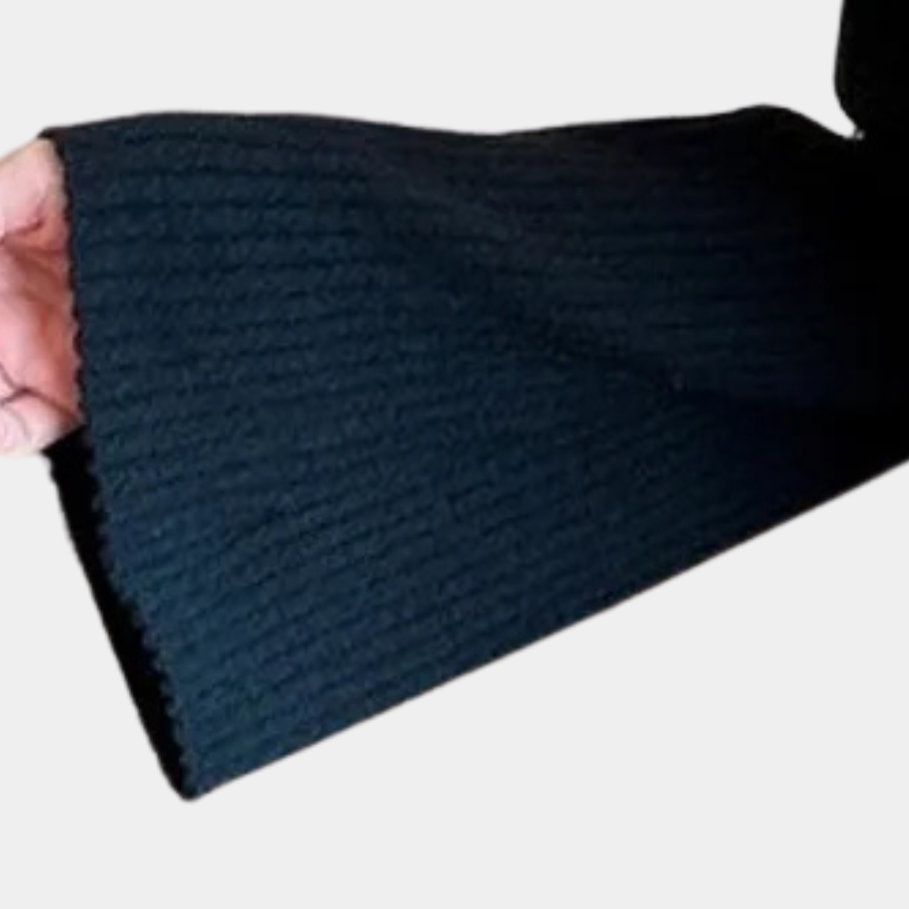 Ribbstickad tröja - hög hals - utskurna axlar - sköldpaddshalsad tröja - Damksyntetmaterial med struktur-Mira Lina