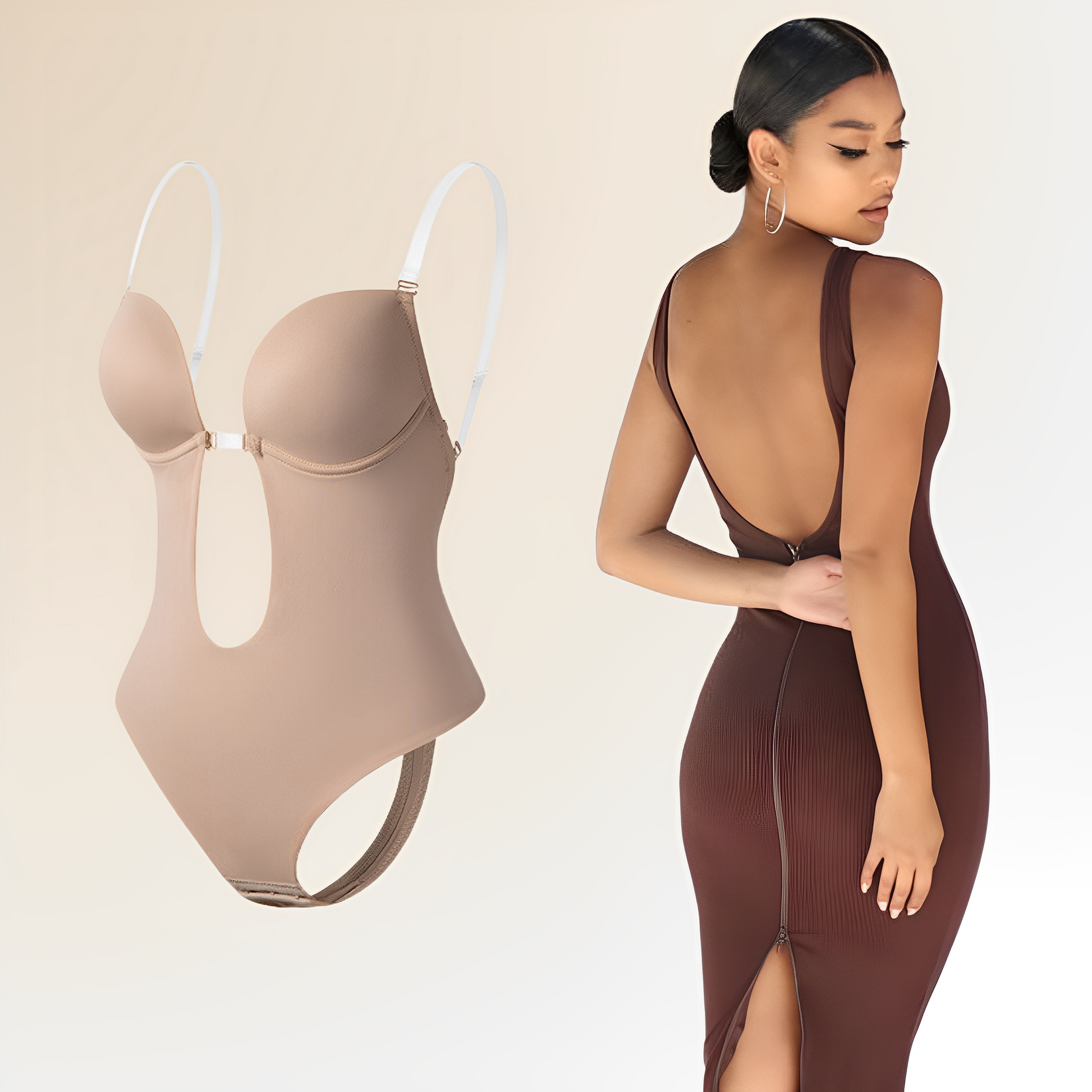 Rygglös bodysuit – Shapewear för damer med djup V-ringning och låg rygg, inklusive behå-Mira Lina