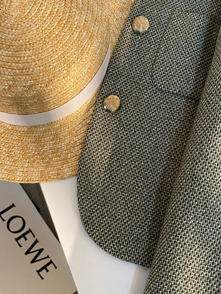 Skräddarsydd kavaj | Guldknappar | Kort | Blazerjacka | Damkavaj-Mira Lina