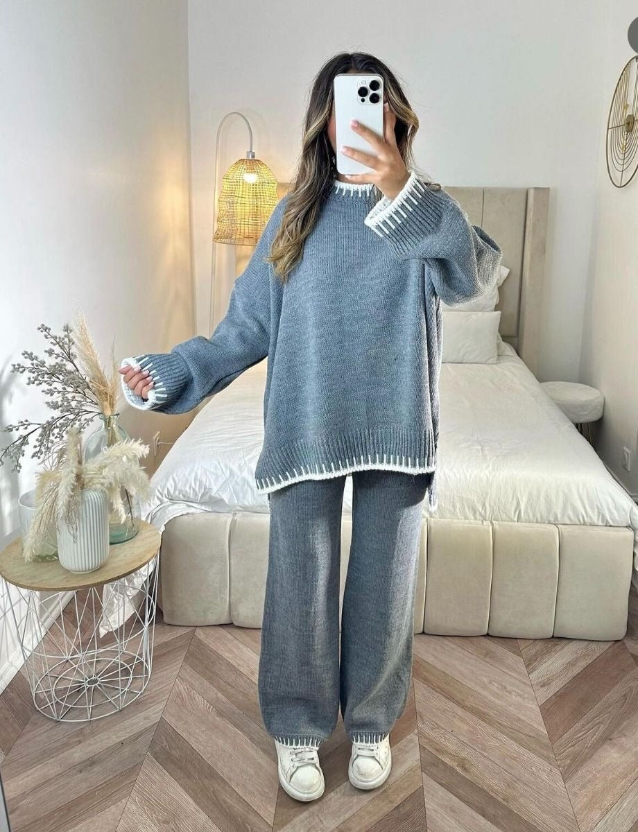 Stickad Co-Ord | Oversized Jumper | Tvådelat Set | Loungewear för kvinnor | Lounge Sets-Mira Lina