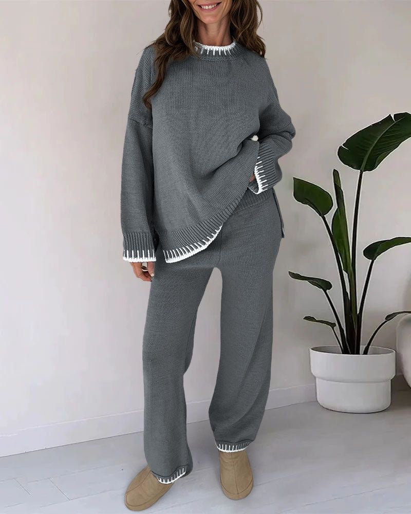 Stickad Co-Ord | Oversized Jumper | Tvådelat Set | Loungewear för kvinnor | Lounge Sets-Mira Lina