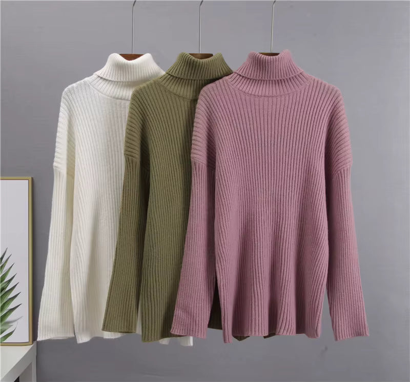 Stickad matchande set - Turtleneck - Midikjol - Stickat tvådelat set - Tröjkjolsset-Mira Lina