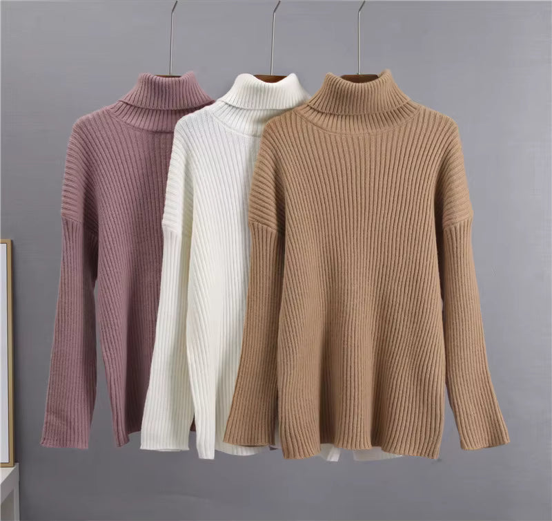 Stickad matchande set - Turtleneck - Midikjol - Stickat tvådelat set - Tröjkjolsset-Mira Lina