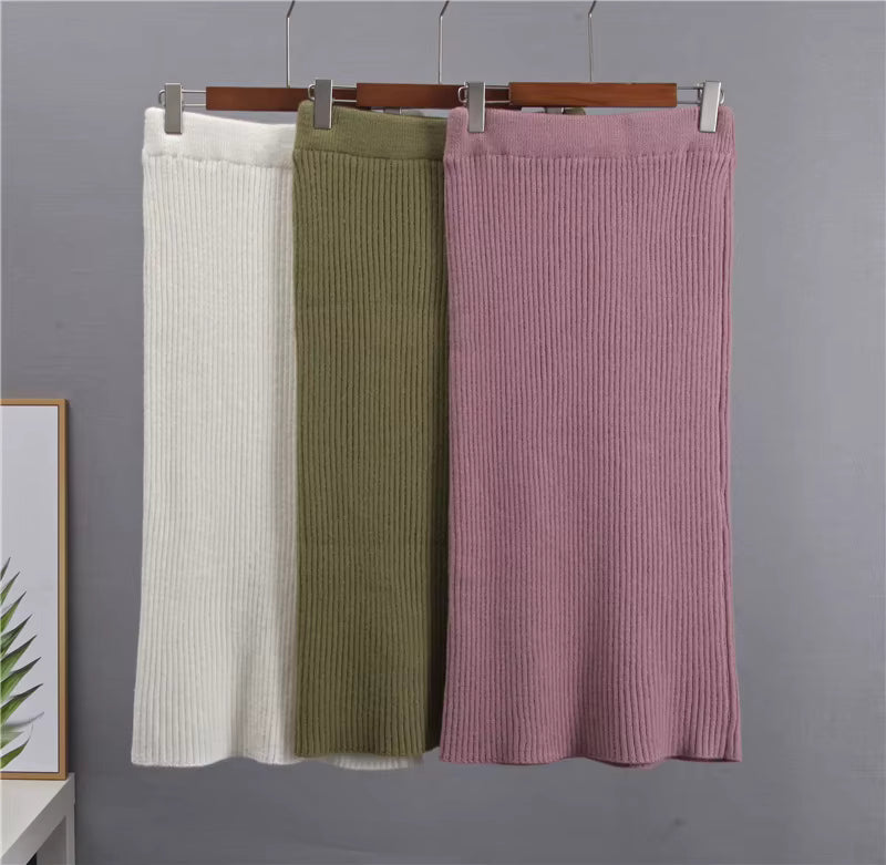 Stickad matchande set - Turtleneck - Midikjol - Stickat tvådelat set - Tröjkjolsset-Mira Lina