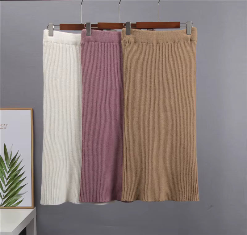 Stickad matchande set - Turtleneck - Midikjol - Stickat tvådelat set - Tröjkjolsset-Mira Lina