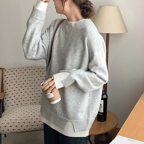 Stickad tröja - Ljusgrå - Loose Fit - Oversized Pullover - Damkläder-Mira Lina
