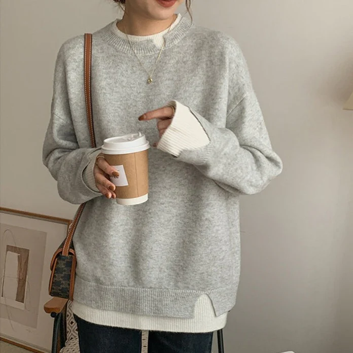 Stickad tröja - Ljusgrå - Loose Fit - Oversized Pullover - Damkläder-Mira Lina