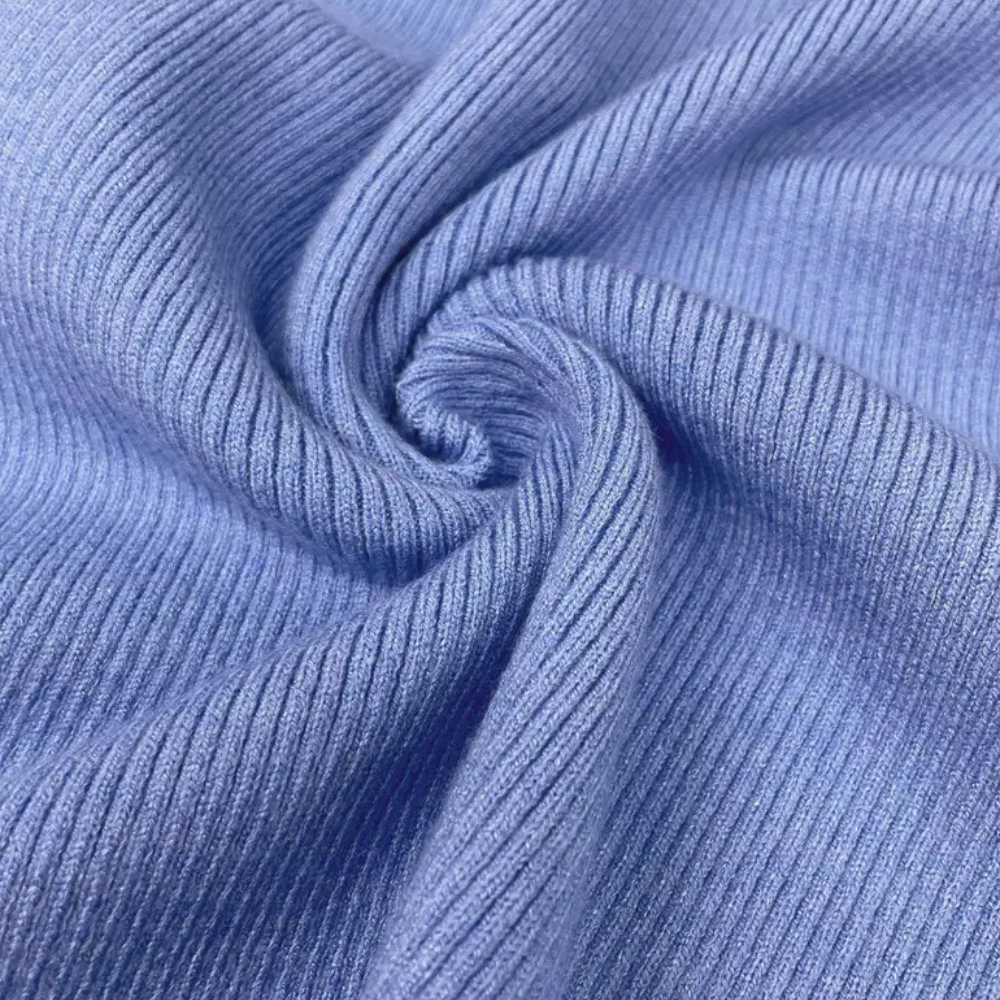 Stickad tröja | Ribbstickad | Blå | Höghalsad tröja | Damksyntetmaterial med struktur-Mira Lina