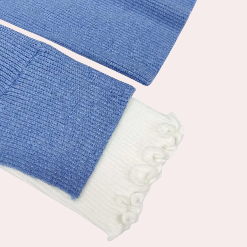 Stickad tröja | Ribbstickad | Blå | Höghalsad tröja | Damksyntetmaterial med struktur-Mira Lina