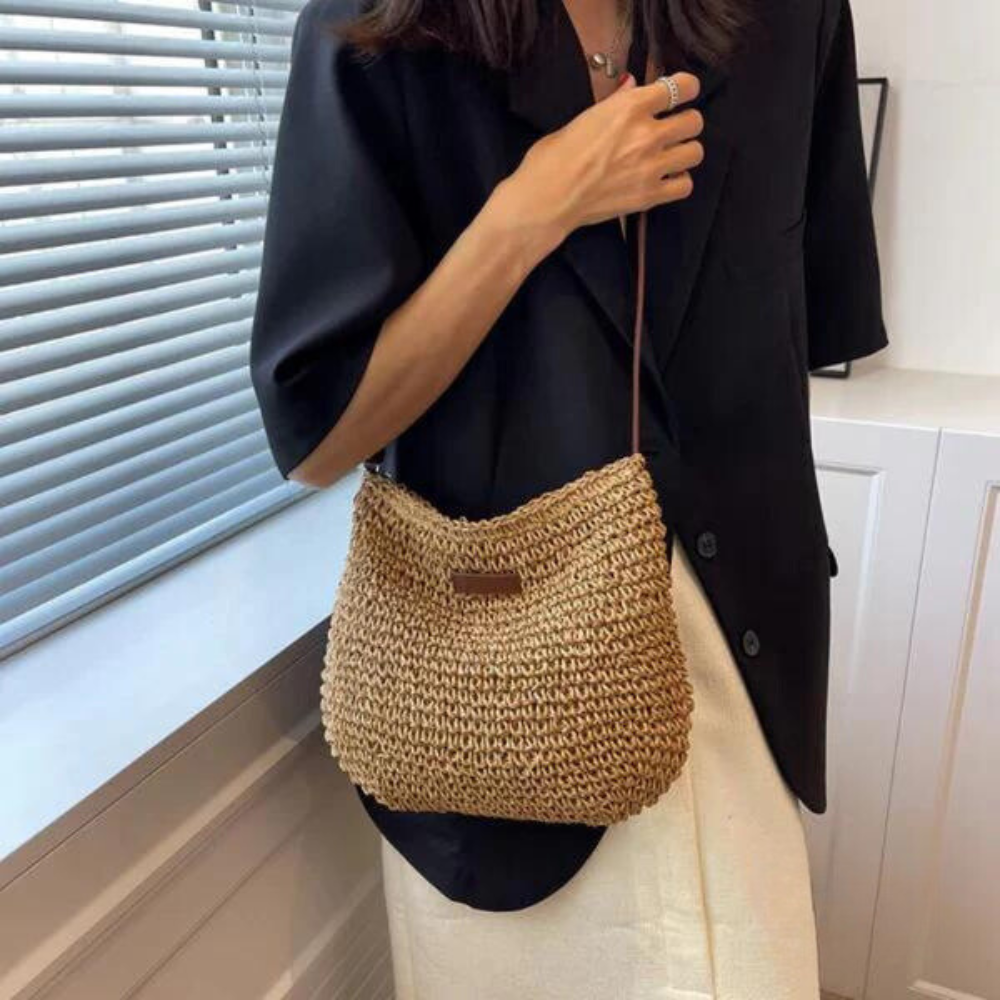 Straw Bag - Crossbody-väska i vävt halm för kvinnor med justerbar rem-Mira Lina