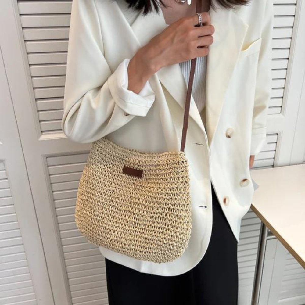 Straw Bag - Crossbody-väska i vävt halm för kvinnor med justerbar rem-Mira Lina