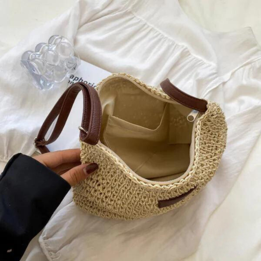 Straw Bag - Crossbody-väska i vävt halm för kvinnor med justerbar rem-Mira Lina
