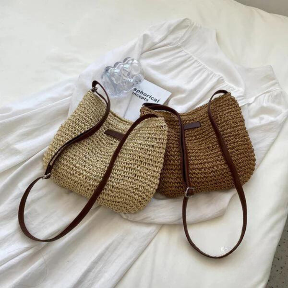 Straw Bag - Crossbody-väska i vävt halm för kvinnor med justerbar rem-Mira Lina