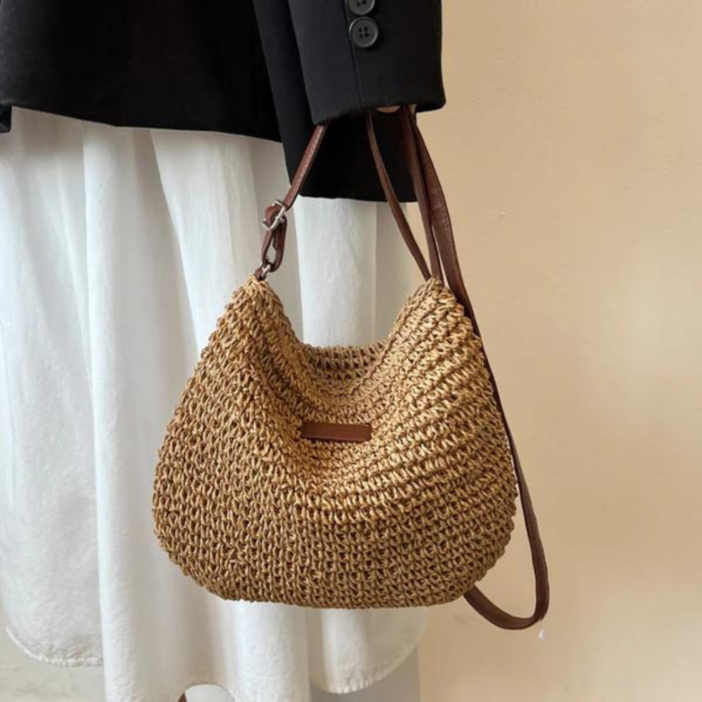 Straw Bag - Crossbody-väska i vävt halm för kvinnor med justerbar rem-Mira Lina