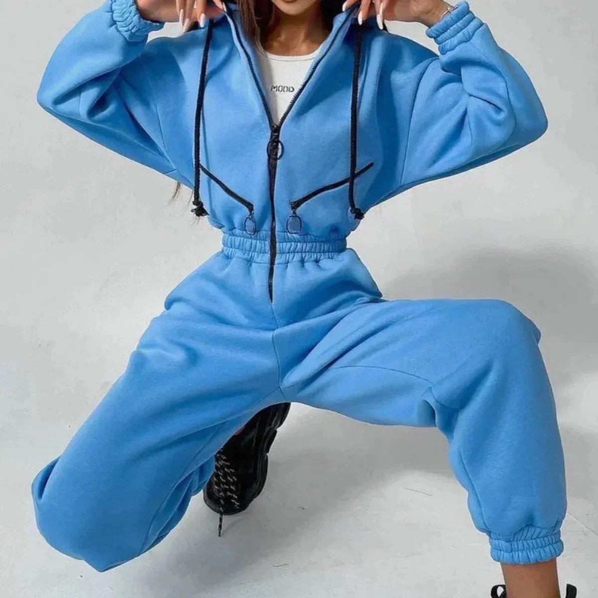Sweatshirt-overall | Med huva | Rynkad midja | Damoverall-Mira Lina