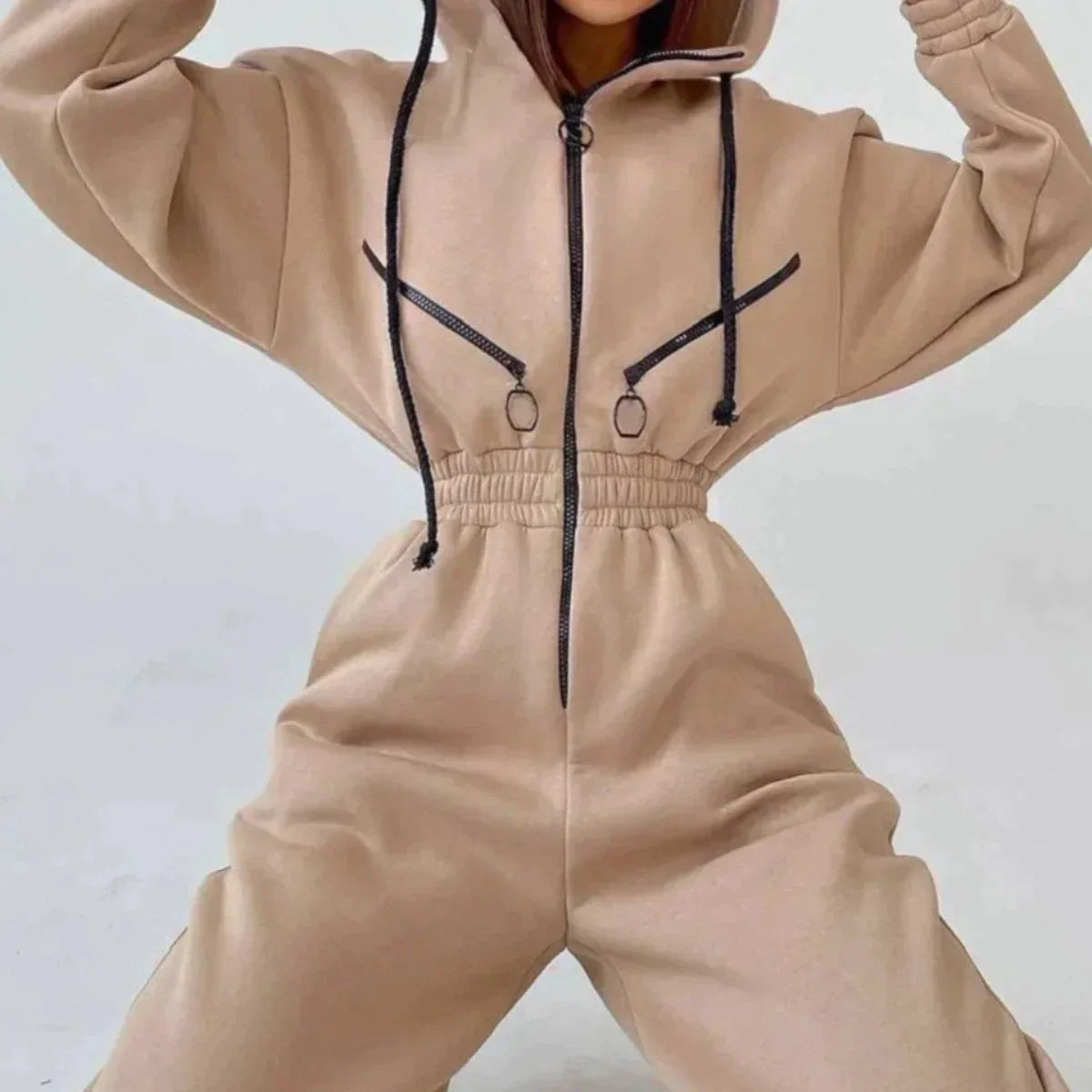 Sweatshirt-overall | Med huva | Rynkad midja | Damoverall-Mira Lina