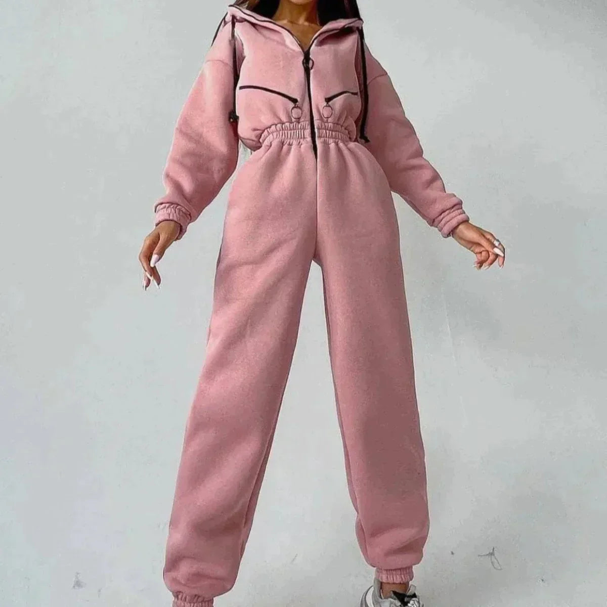 Sweatshirt-overall | Med huva | Rynkad midja | Damoverall-Mira Lina